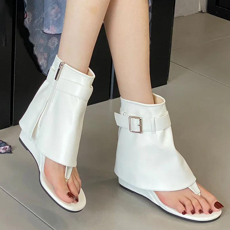 2024 Female New Footwear Zippers Ladies Sandals Boots Shoes Fashion Round Toe Wedges Women Ankle Boots Flip flops