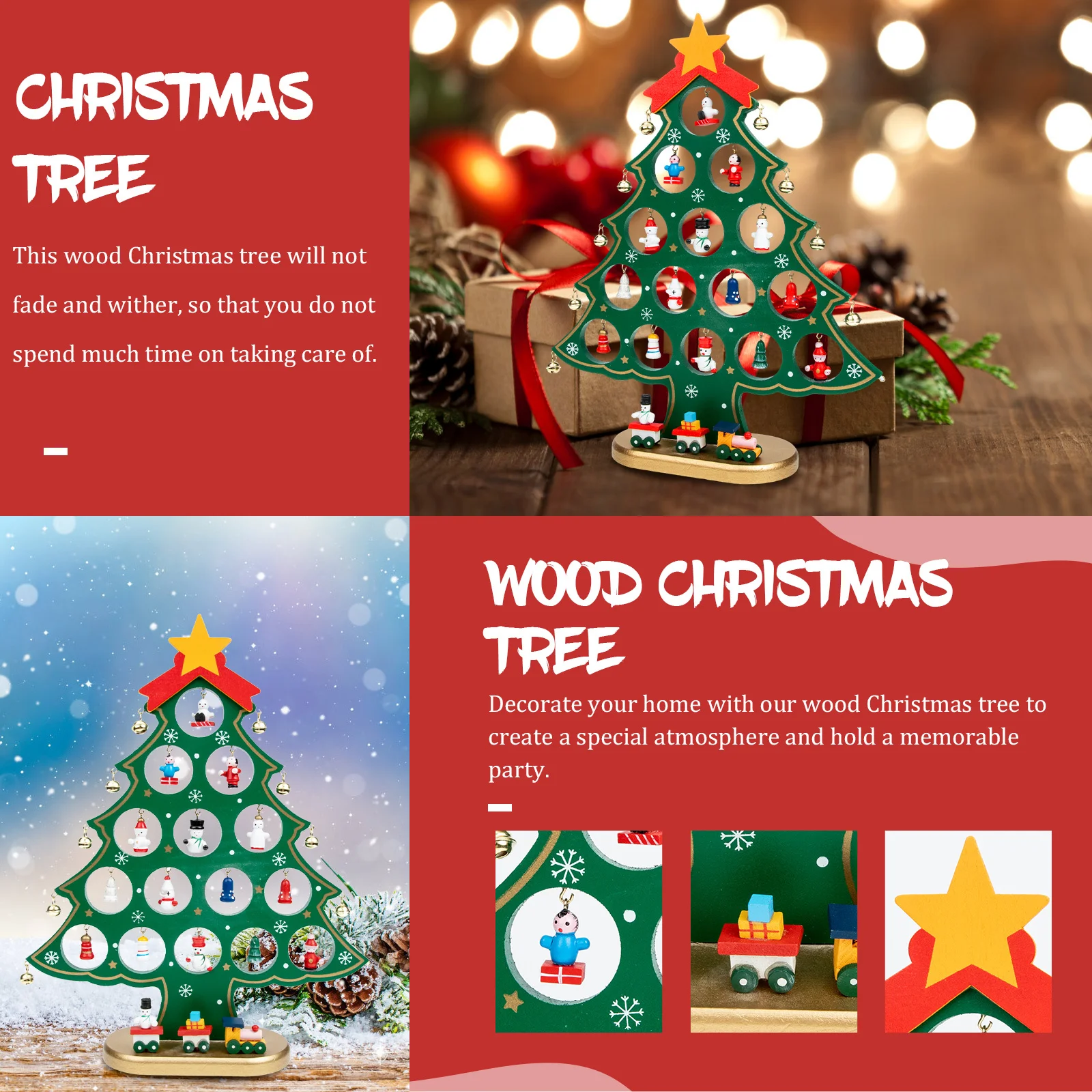 

Mini Christmas Tree Wood Desktop Ornament Xmas Scene Layout Practical Lasting Display No Fading Withering