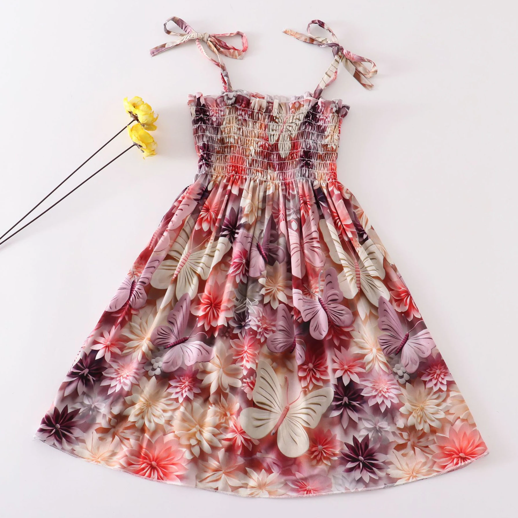 Summer New Bohemian Style Butterfly Flower Stripe Fashion Beach Strap Dress Cool and Breathable Parent Child Dress