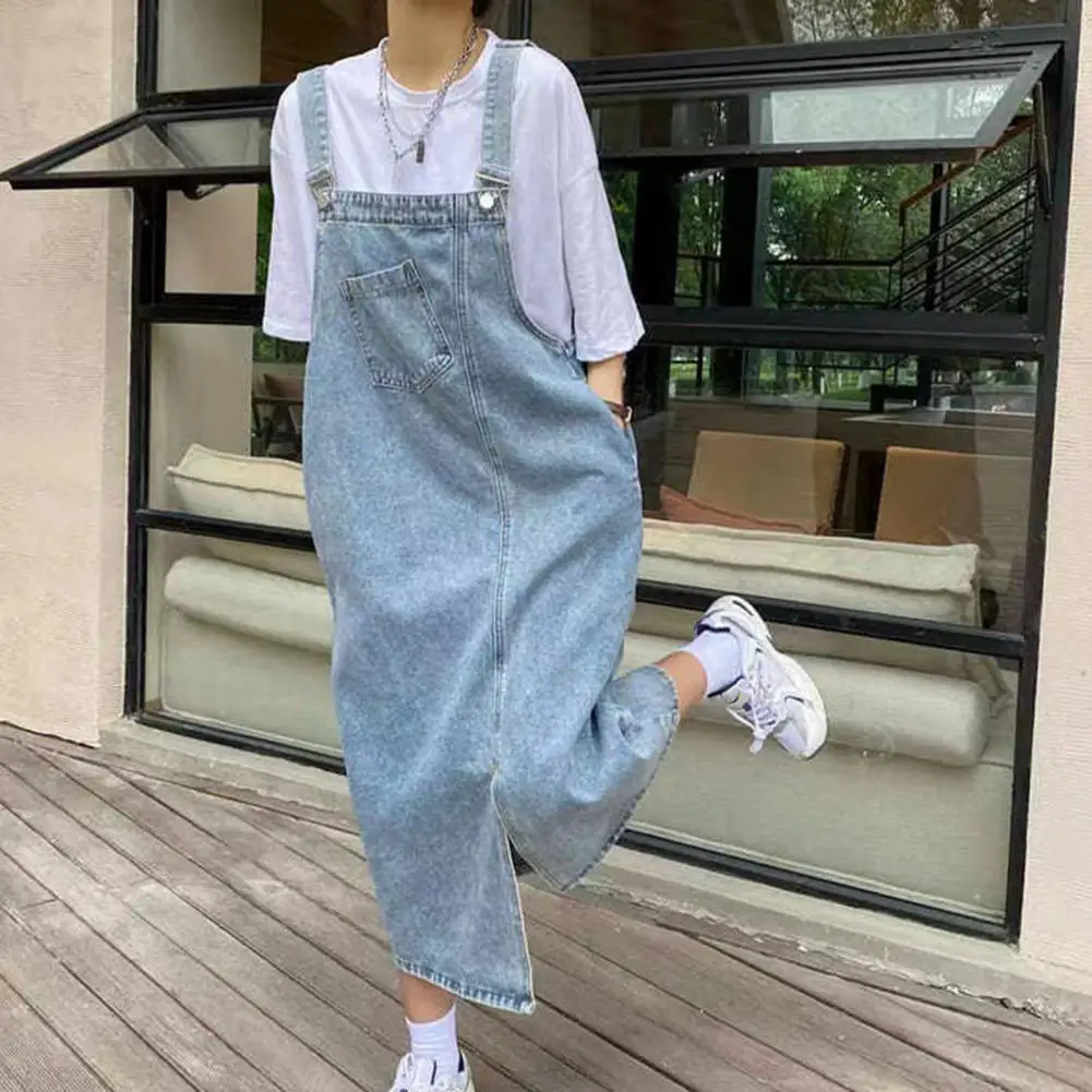 Spring Summer Denim Overall Dress Women Sleeveless Jeans Dresses Fashion Women Student Slip Casual Loose Spaghetti Strap Dresses