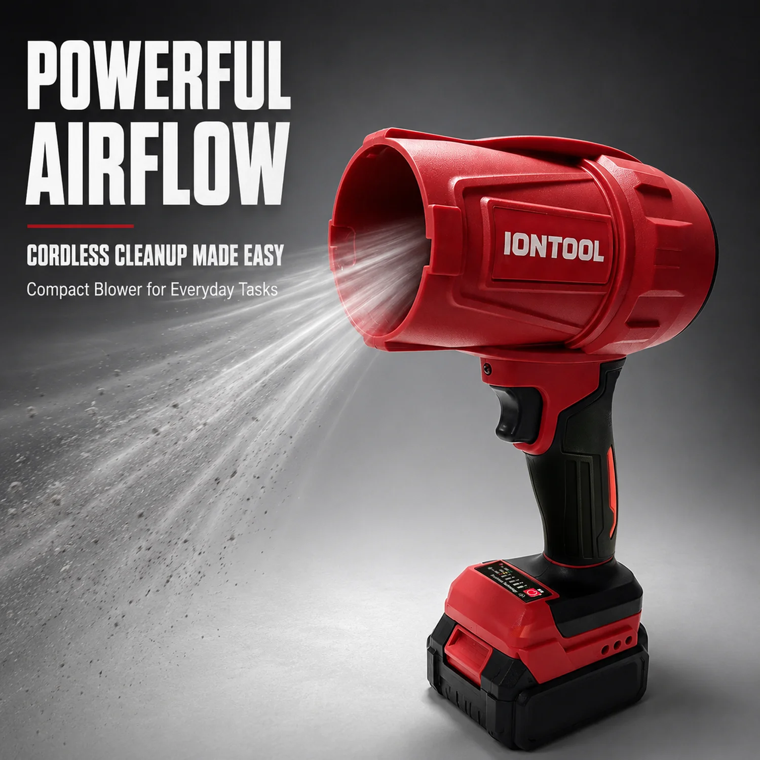 IONTOOL 18V 350W Cordless Leaf Blower Brushless Motor Red for Outdoor Lawn Debris and Driveway Cleaning Bare Tool