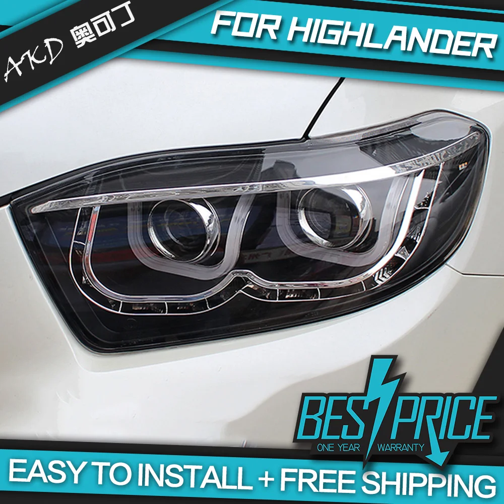 

AKD Cars Styling Headlight for Toyota Highlander Headlights LED Running Lights Bi-Xenon Beam Fog Lights Angel Eyes Auto Levels