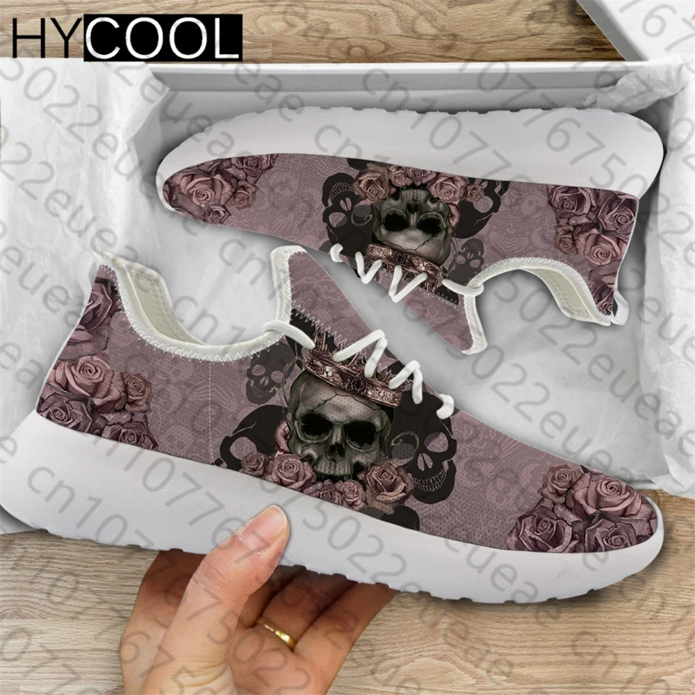 HYCOOL 2021 Trend Unisex Sport Shoes Queen Skull Flower 3D Print Fashion Lace Up Mesh Platform Lightweight Athetic Run Sneakers