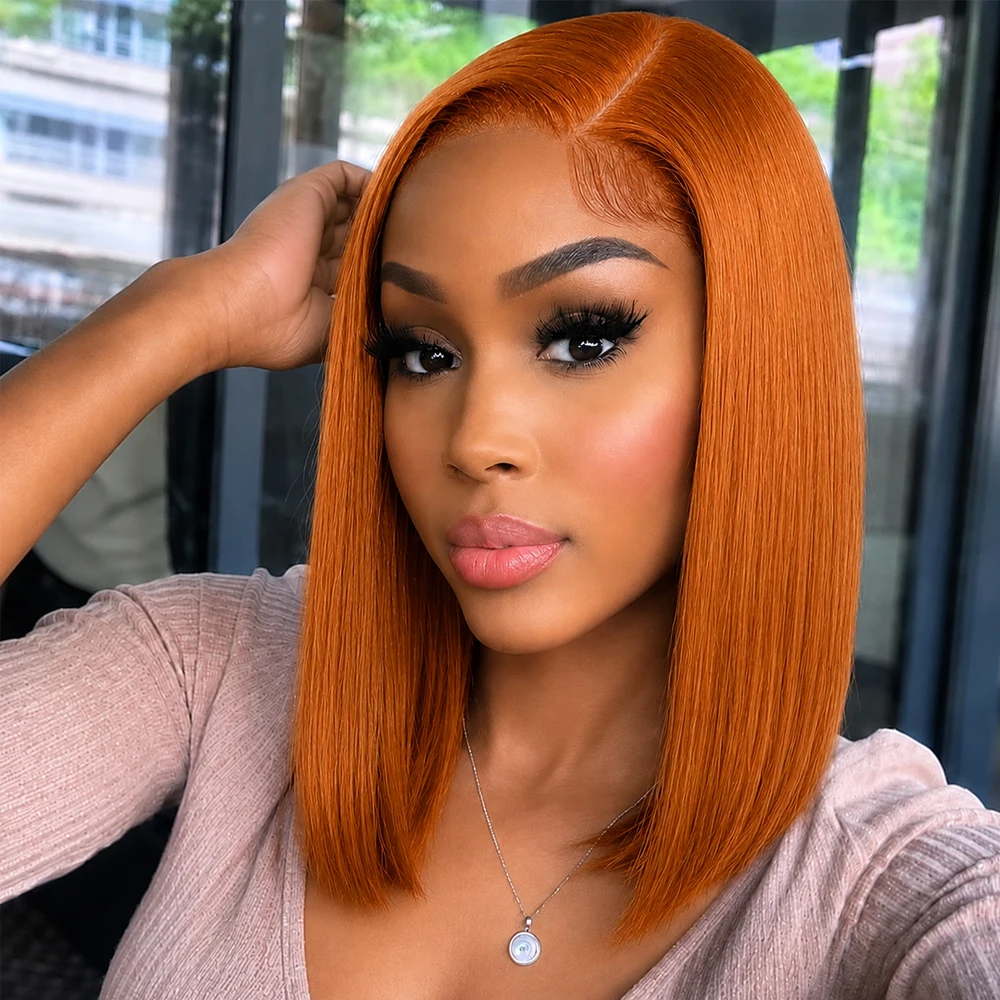 350 Ginger Orange Human Hair Bob Wig 4x4 Lace Front Short Straight BOB Wig Pre Plucked Natural Hairline Colored Wigs For Women