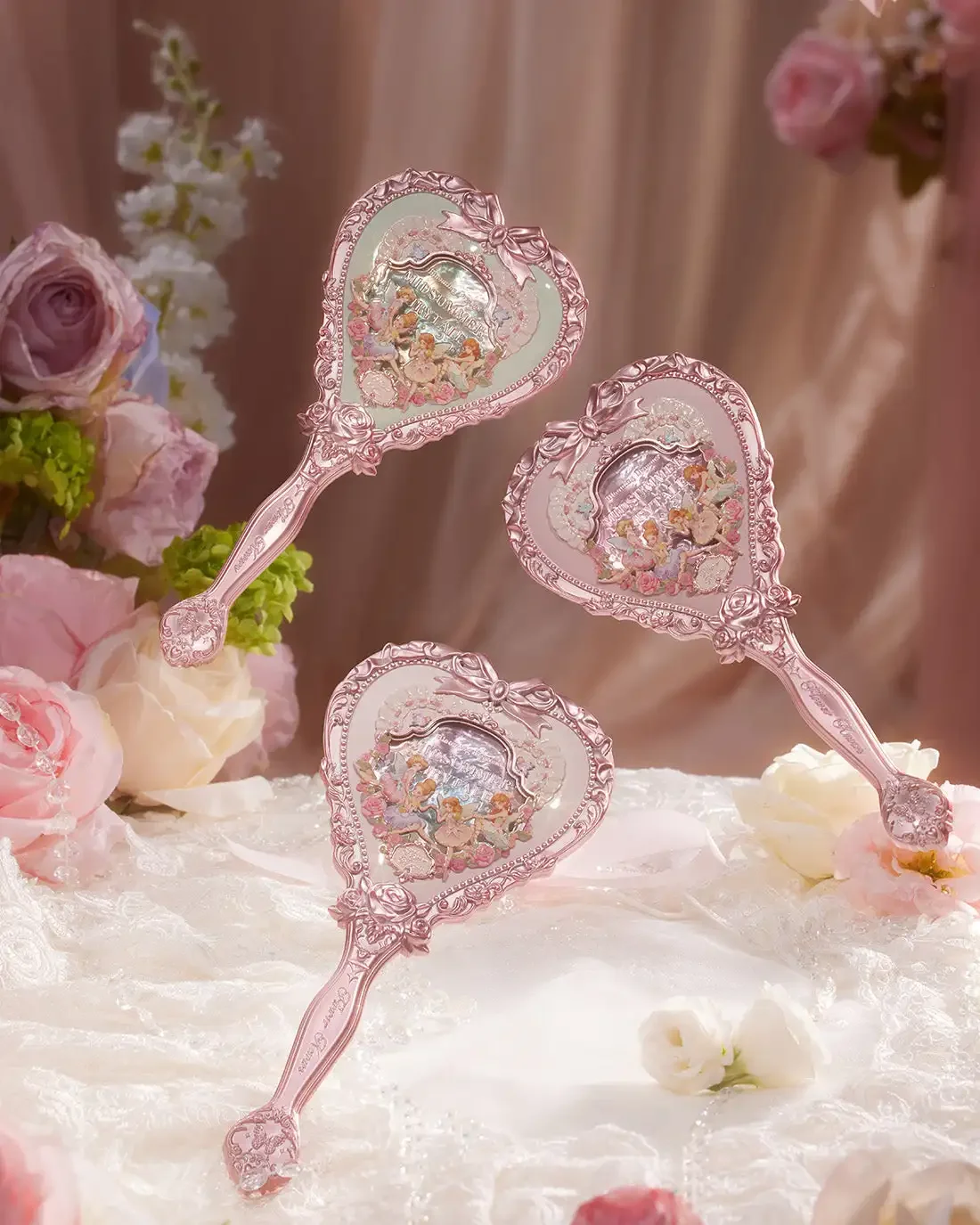 Flower Know Swan Ballet Series Hand Holding Mirror 3 Types Exquisite Relief Makeup Tools Pink Blue White