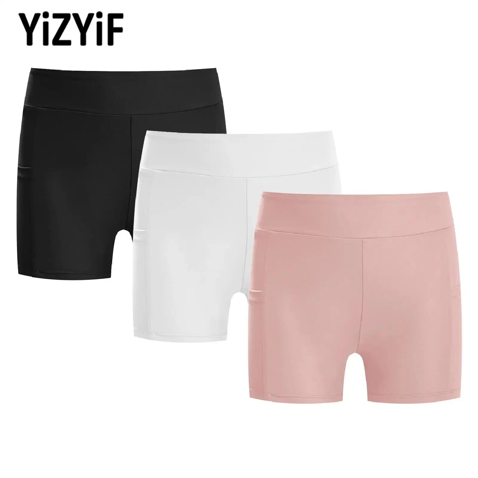 

3Pcs Kids Girls High Waist Ballet Dance Gymnastics Tennis Shorts Moisture-Wicking Quick-Drying Yoga Sport Shorts with Pockets