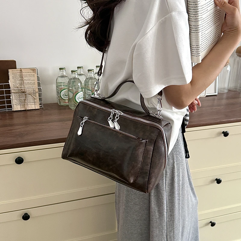 Original Brand Design Square Shoulder Bag for Women Korean Japanese College Student PU Handbags Trendy Multi Pockets Tote Bags