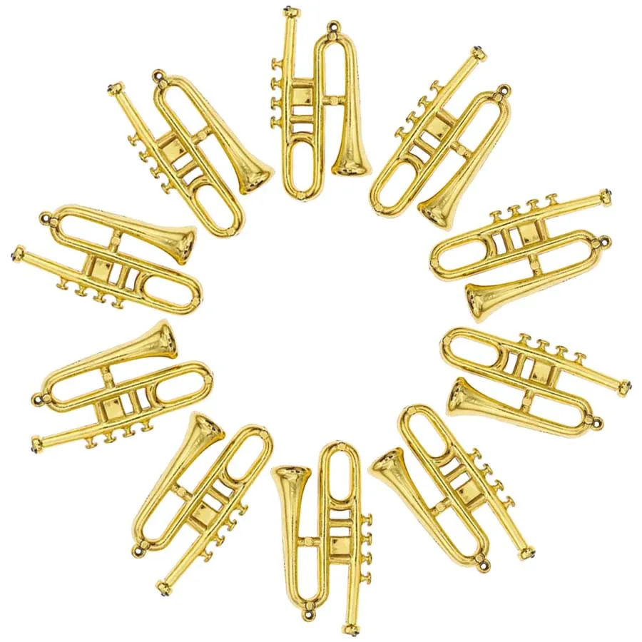 10pcs 4.4cm Plastic Mini Golden Double-tube Horn Ornament Dollhouse Desktop Decoration Decorative Crafts Room Scene Accessory