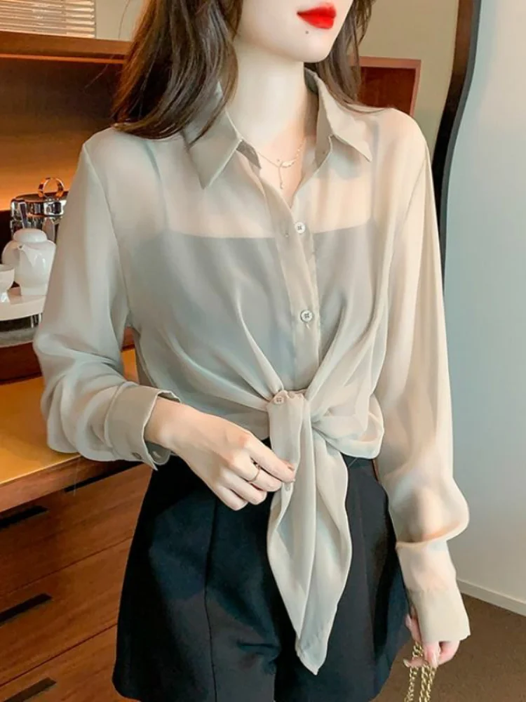 

Защита от солнца, женский тонкий шифоновый длинный открытый кардиган Sve, верхняя одежда с воротником-эле, модная летняя верхняя одежда Dr