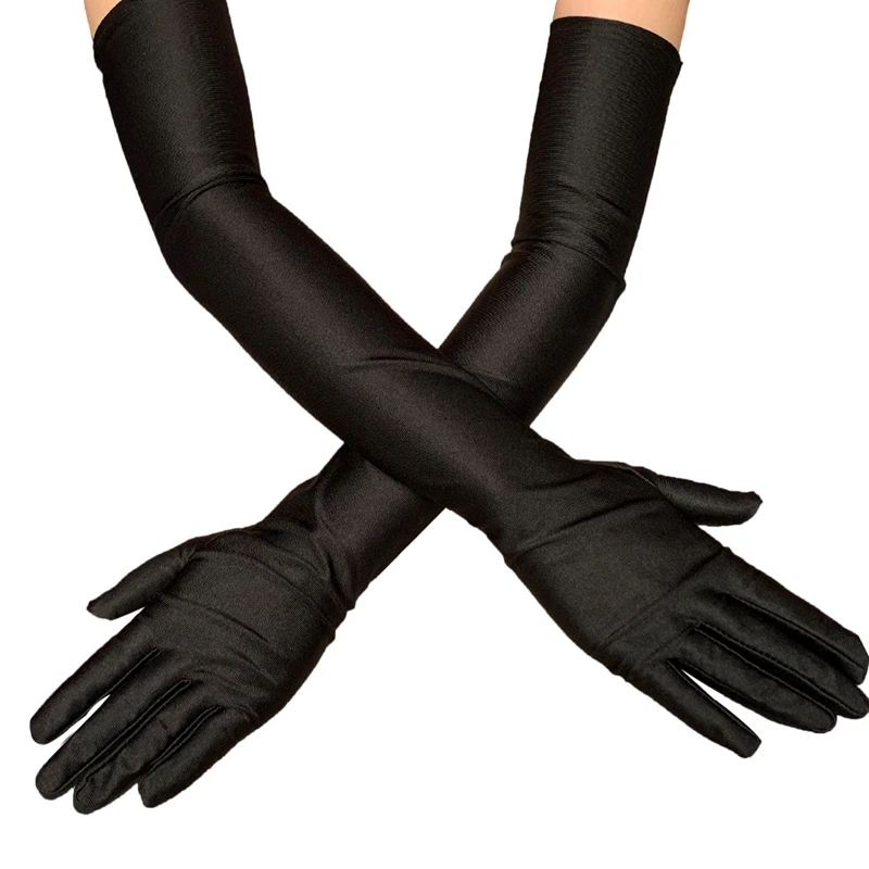 Guantes largos de elasticidad fina para mujer, guantes negros elegantes para boda, Festival, Fiesta, rendimiento, guantes góticos