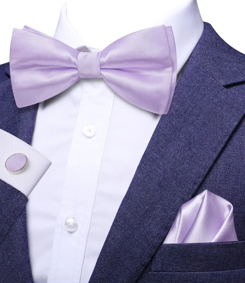 

Hi-Tie Solid Light Purple Butterfly Silk Men Bow Tie Hanky Cufflink Jacquard Pre Tied Bowtie for Male Business Wedding Party
