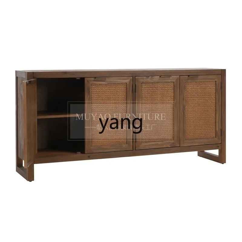 

LZR American Style Solid Wood Sideboard Rattan Tea Cabinet Entryway Cabinet