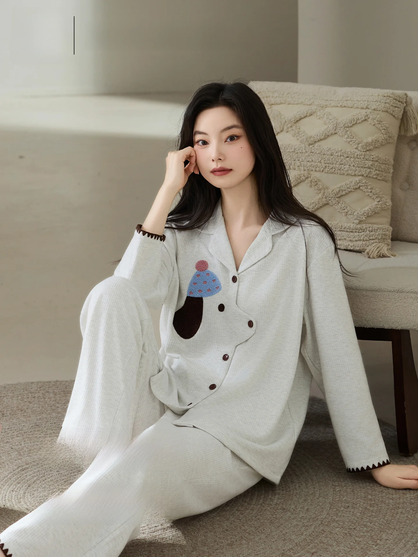Thickened Warm Fleece Double-sided Brushed Sleepwear Women's Autumn Winter Home Clothes Set Cartoon Outerwear Home Clothes