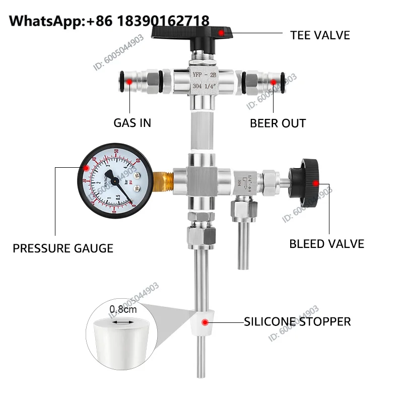 Counter Pressure Bottle Filler ,Homebrew Stainless Steel Beer Bottling Transfer Kit with Ball Lock Post & 0-60Psi Pressure Gauge