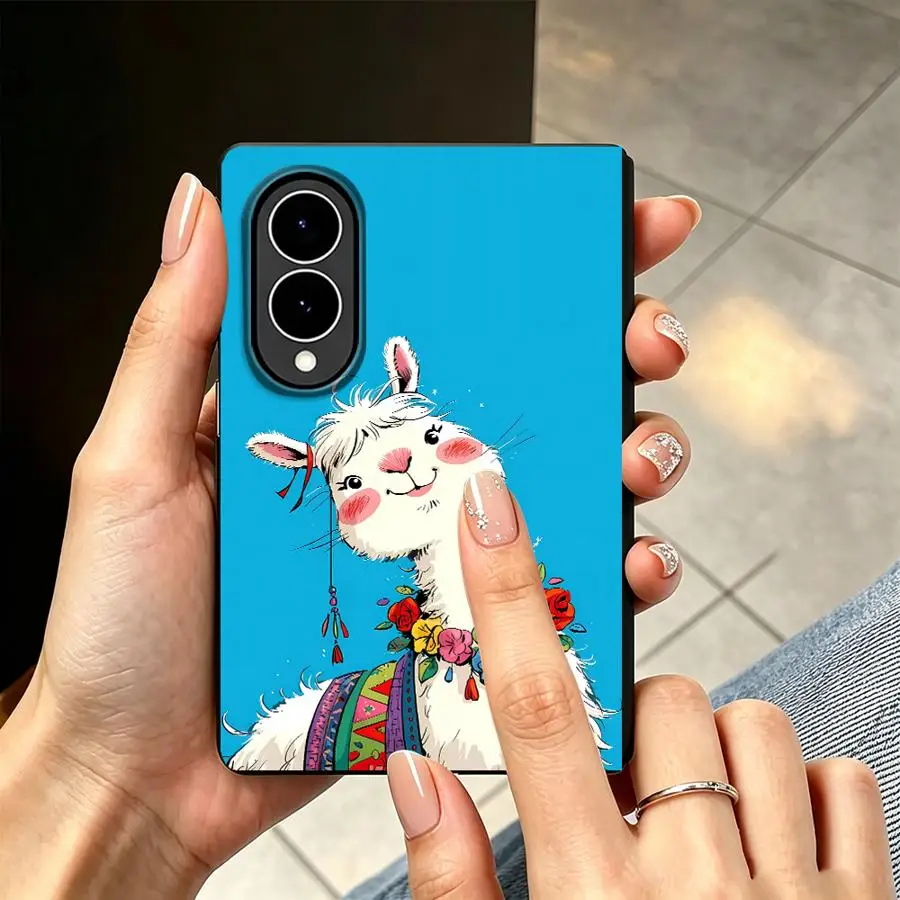 Luxury Phone Cover Case for Samsung Galaxy Z Fold 8 Z Fold8 Wide ZFold8 ZFold Wide Cute Ethnic Style Alpaca
