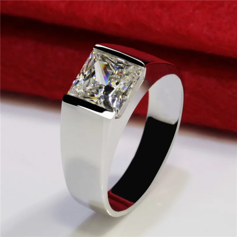 Handsome male ring 925 Sterling silver Princess cut 8mm AAAAA Zircon cz Wedding Band Rings for men Statement Party Jewelry