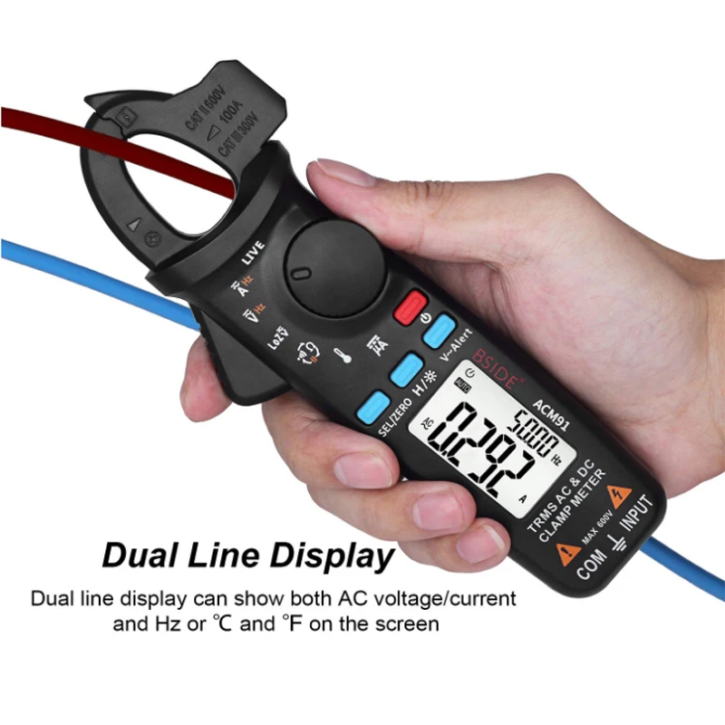 BSIDE ACM91 Digital AC/DC Current Clamp Meter Auto-Range Car Repair TRMS Multimeter Live Check NCV Frequency Capacitor Tester