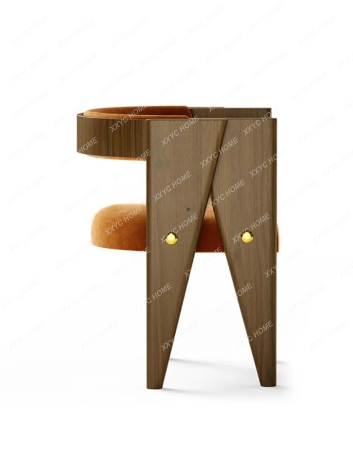 Kreatives Design, Walnussfarbe, gebogene Rückenlehne, große Schere, Freizeit, Esszimmerstuhl, Zuhause, Modellzimmer