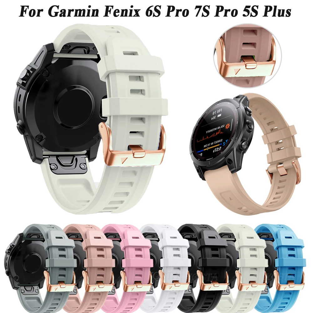 Rose Gold Buckle 20mm Wristband For Garmin Fenix 6S Pro 5S Plus 7S Watch Band For Fenix 7S Pro Strap Silicone Quickfit Bracelet