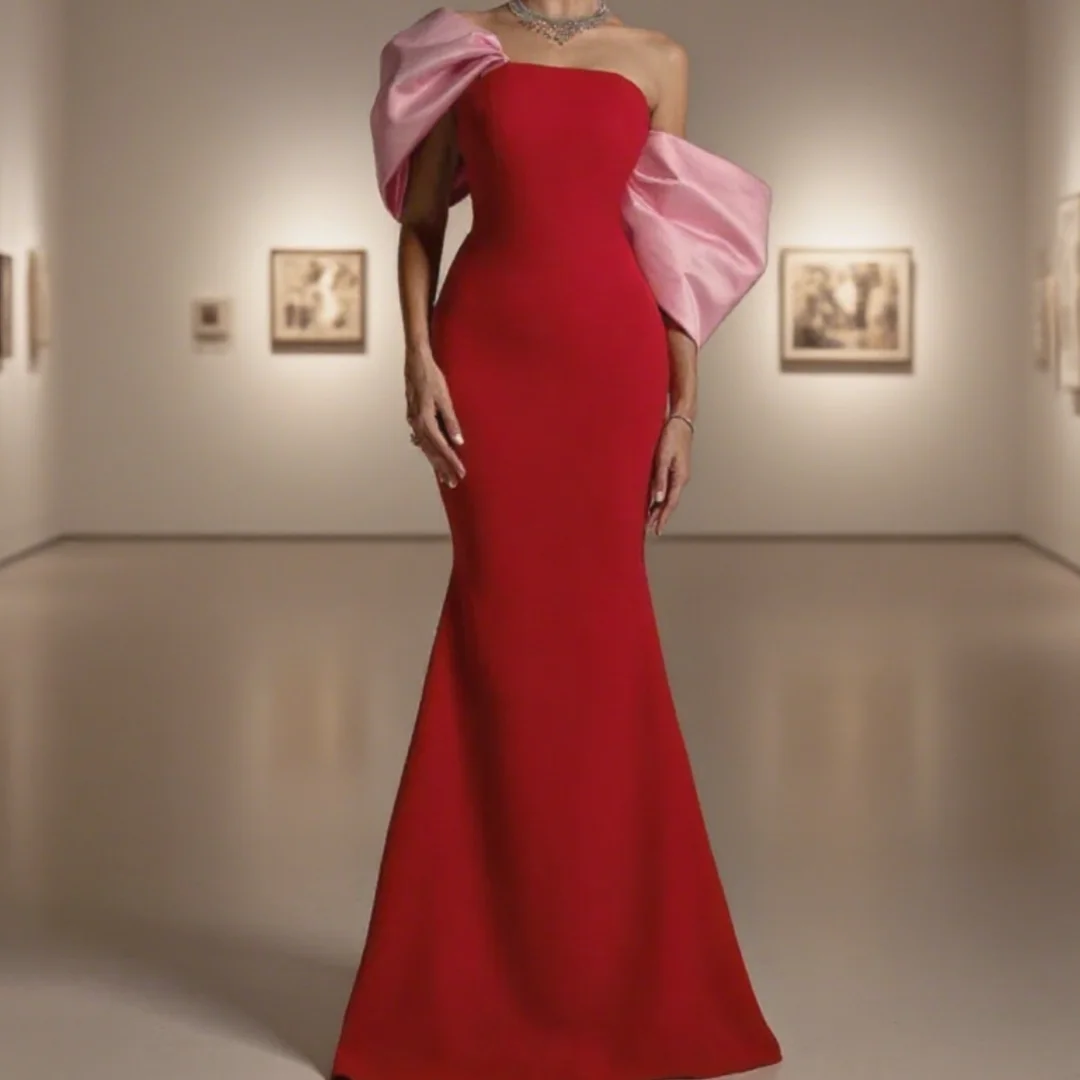 

Арабские женские мягкие атласные платья для выпускного вечера с короткими рукавами, красные вечерние платья русалки, элегантное вечернее платье по индивидуальному заказу