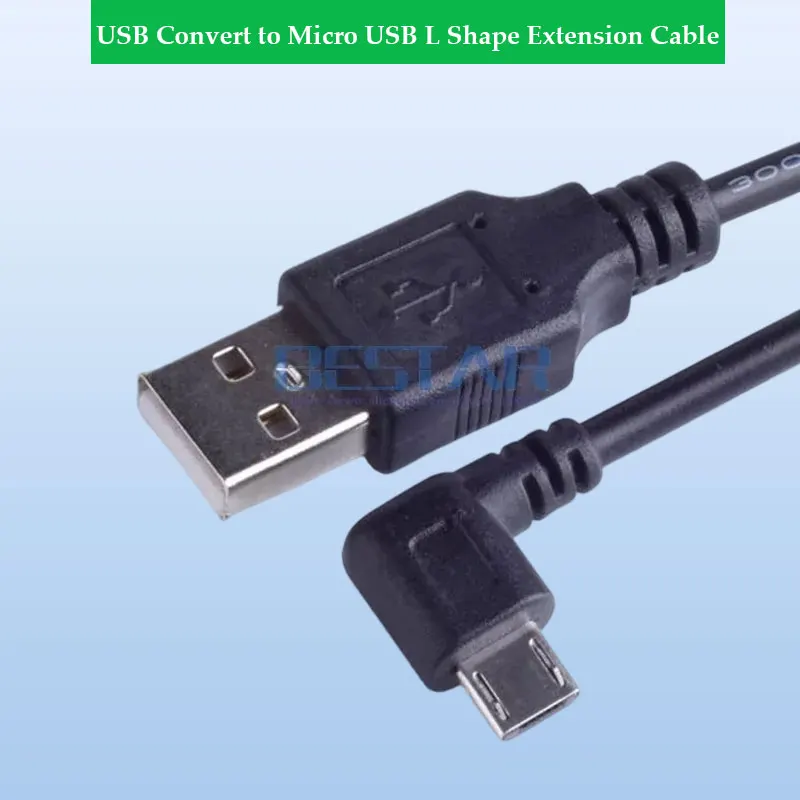 

ADT-Link DC Power Plug USB Convert to Micro USB L Shape Extension Cable Black Left Angle Elbow Jack with Charging Cable 1M 3FT