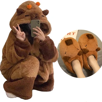 Winter Capybara Cosplay Kostüm Roben Erwachsene Kigurumi Einhorn Onesie Anime Nachthemd Halloween Cartoon Pyjamas Nachtwäsche
