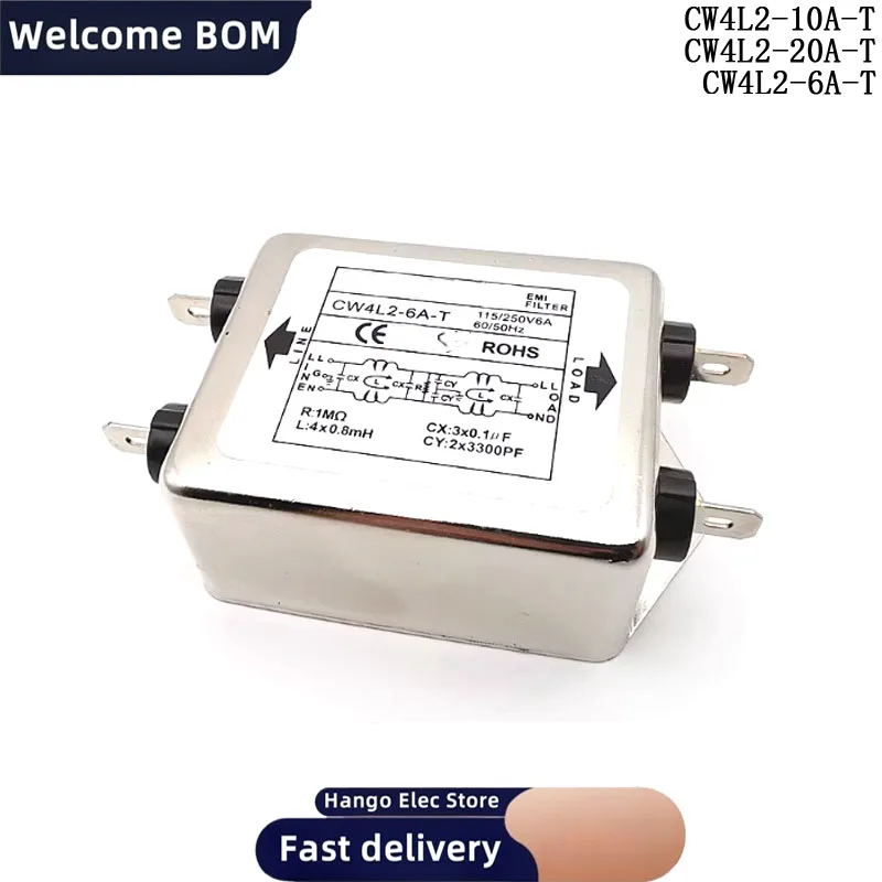 

CW4L2-20A-T EMI Power Filter Single Phase CW4L2-3A/6A/10/20A-T AC 115V / 250V 20A 50/60Hz For Laser Machine For CANNY WEL CW4L2