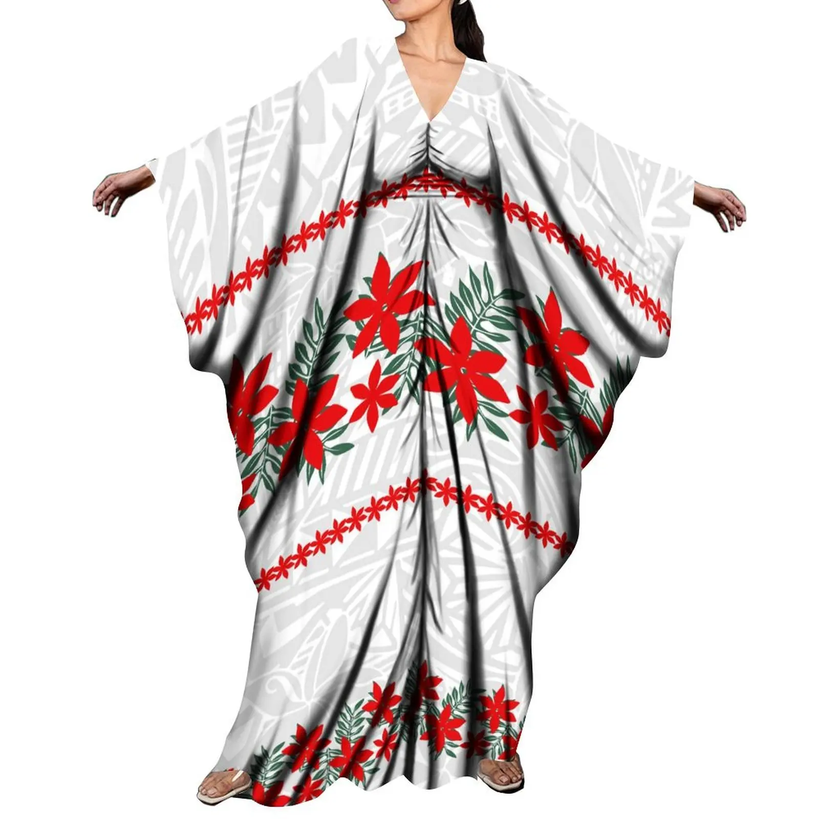 New Design Polynesian Tribal Print Big People Ponchos Dress Vintage Ethnic Kaftan Dress Plus Size Women Casual Butterfly Dresses