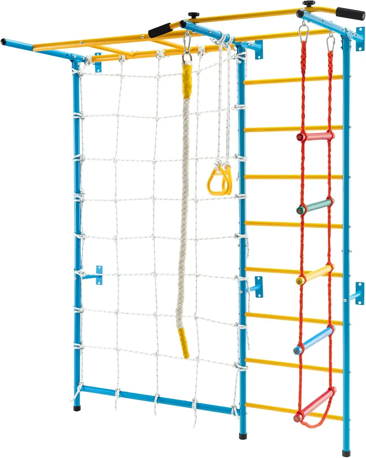 Climbing Toys for Toddlers, Indoor Kids Gym for Exercise, Steel Ladder Wall Set with Wall Ladder, Pull-up Bar, Rope and Gymnasti