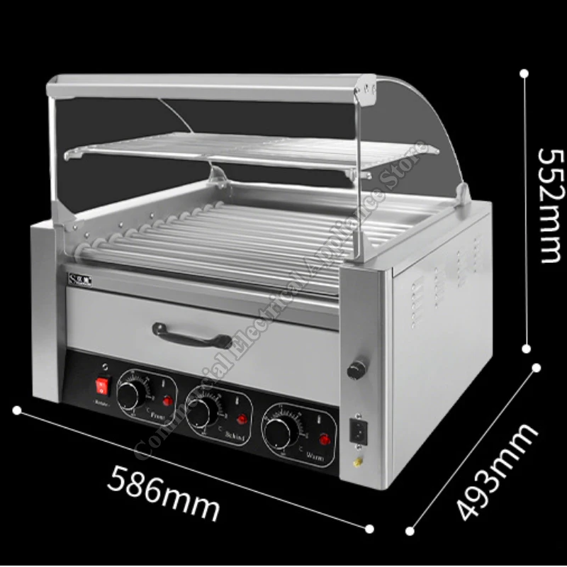 Hot Dog Machine Commercial Stainless Steel Electric 30 Hot Dog 11 Roller  Warming Drawer Grill Cooker Machine