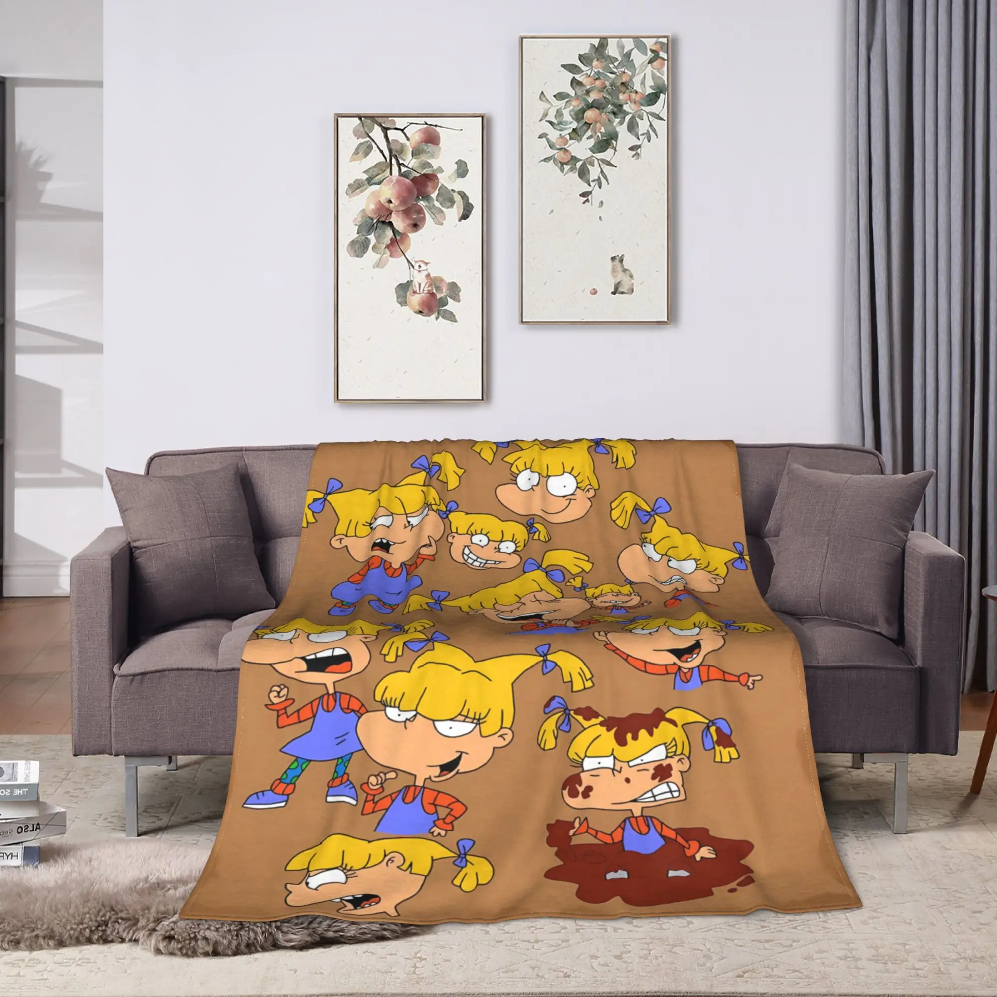 Rugrats 90s Revival Character  Flannel Blanket  Warm Throw Blanket for Outdoor Camping Novelty Bedspread Sofa Bed Cover