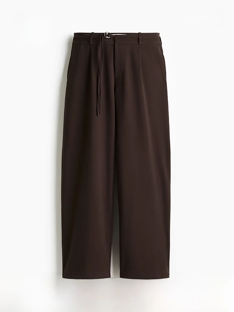 H&M Faionable Belted Formal Trousers Women's Spring 2025 Simple Sle Polyester Viscose Spandex Blend Profional Pants
