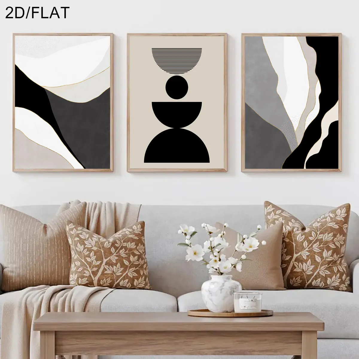 3pcs/Set Modern Abstract Black & White Canvas Posters - Unframed Minimalist Neutral Posters for Living Room & Bedroom Decoration