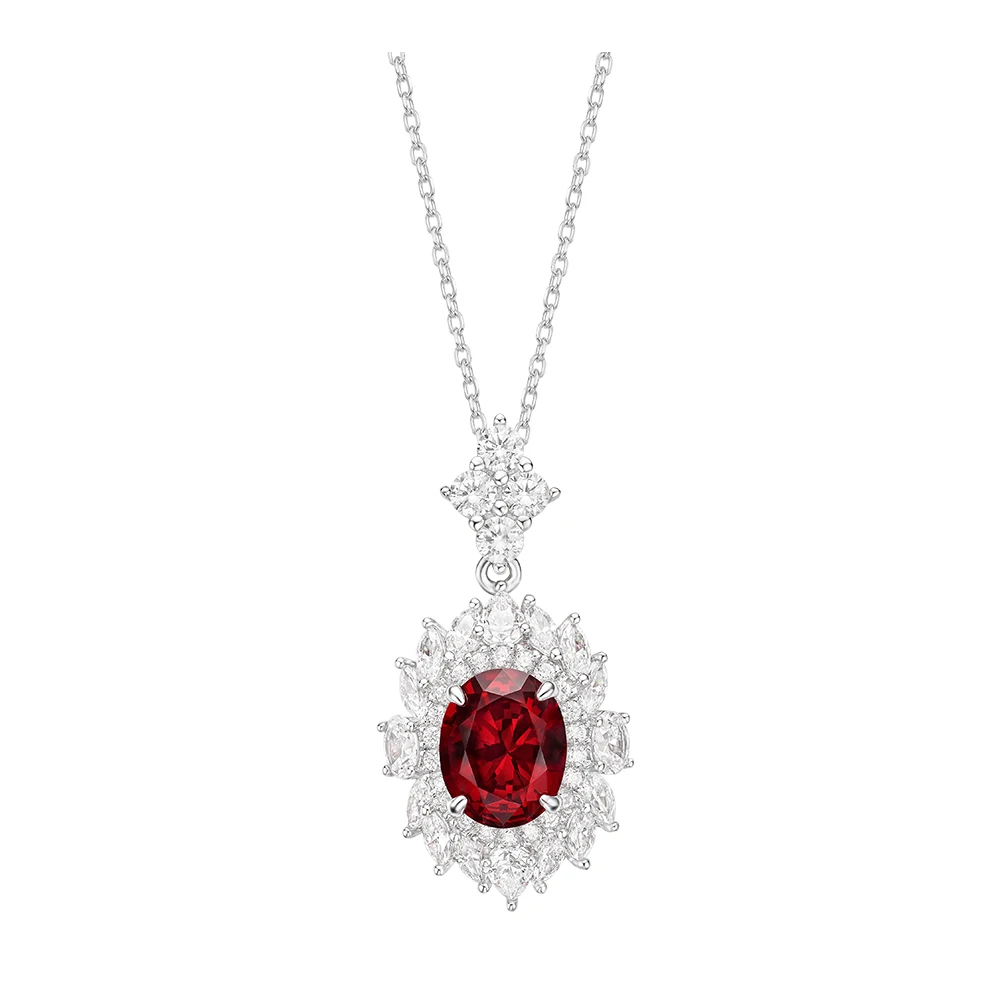 Cumee Classic and Versatile Pigeon Blood Red Cultivated Ruby Ring Pendant Necklace 925 Silver Gold-plated