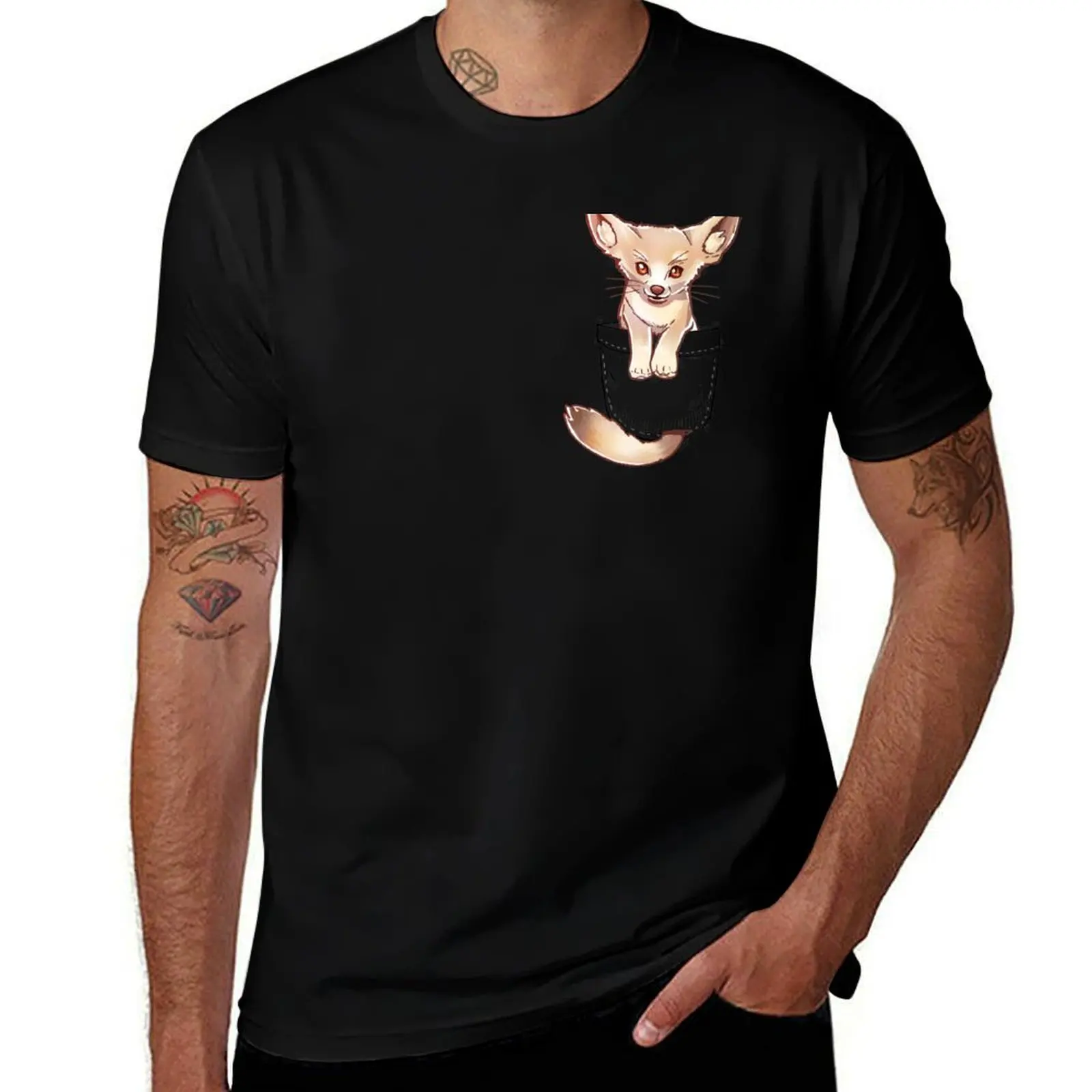 

Pocket Cute Fennec Fox T-Shirt cotton tshirt 100% man t shirt cotton high quality