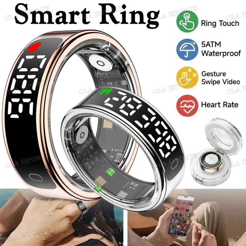 

Новинка 2024 года, беспроводное умное кольцо для мужчин и женщин, светодиодный экран, монитор сердечного ритма, кислорода в крови, спортивный 10 АТМ, водонепроницаемый Smartring