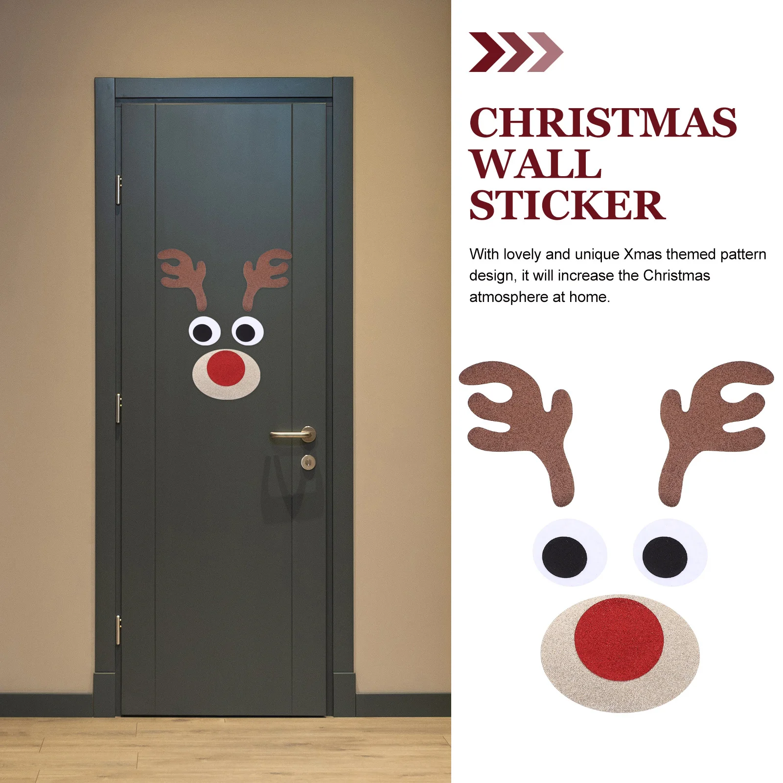 

1Set Xmas Reindeer Head Sticker Christmas Window Door Decal DIY Wall Decor Cartoon Theme Christmas Backdrop for Photography