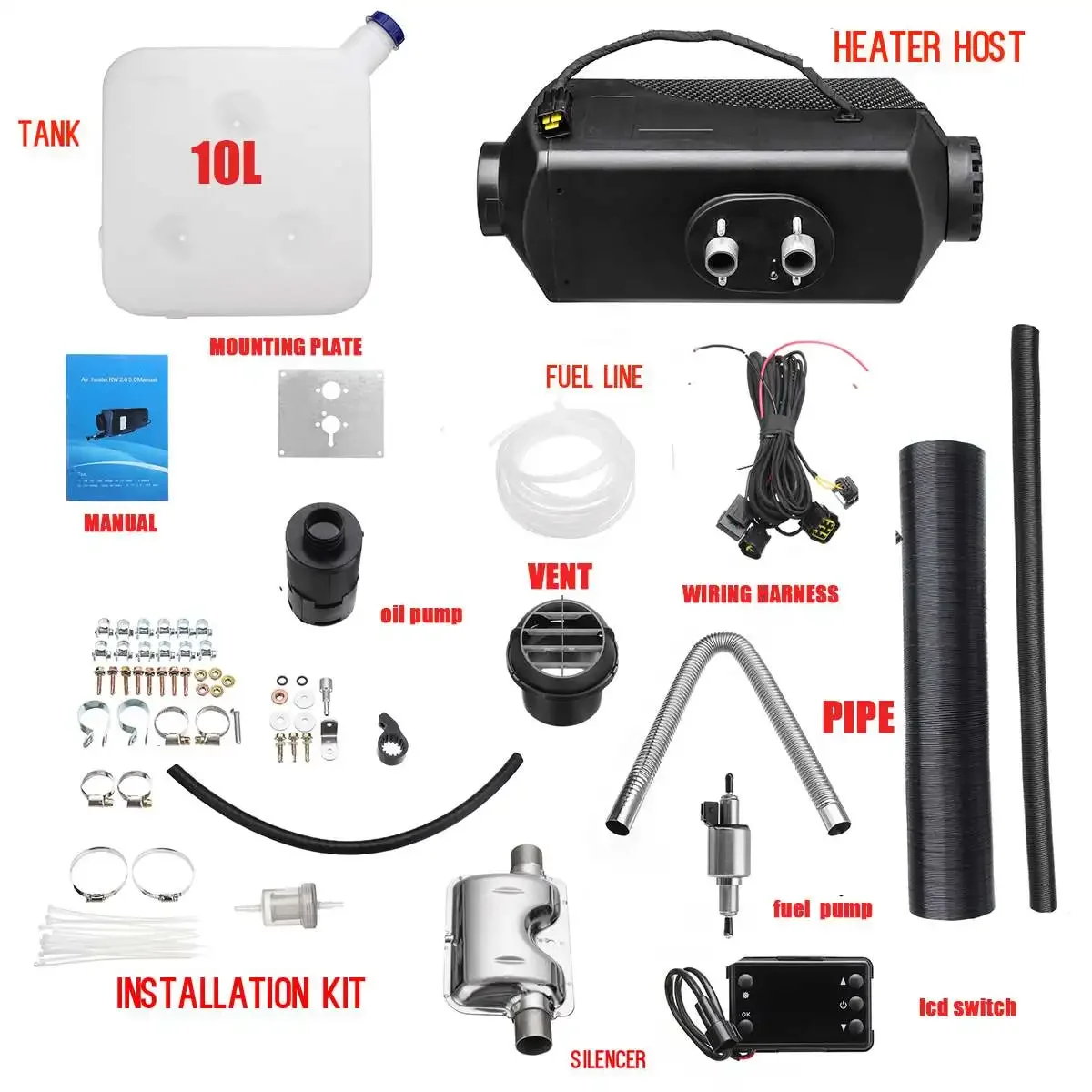 5KW/8KW 12V/24V Diesel Air Heater with LCD Monitor Remote Control for Car RV SUV Trailer Truck Various Diesel Vehicles