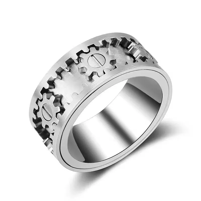 

H​andmade 9mm Spinning Gear Finger Rings Men's Punk Style Titanium Steel Rotatable Anti-anxiety Ring Fashion Jewelry Gifts