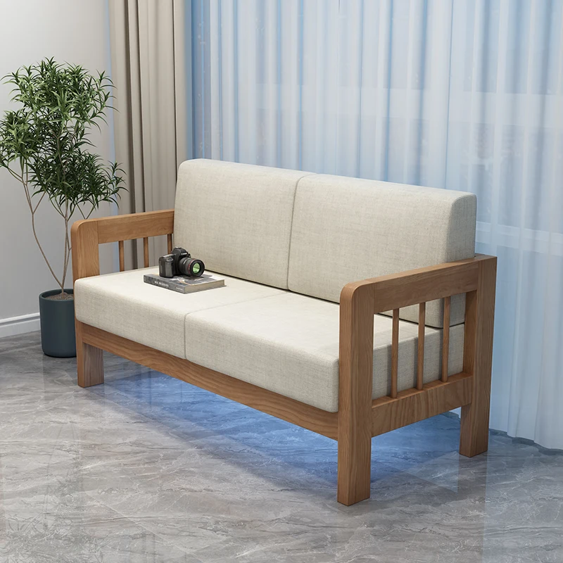 

Solid wood small apartment living room leisure bench sofa chair modern simple backrest household multi-person cotton and linen s