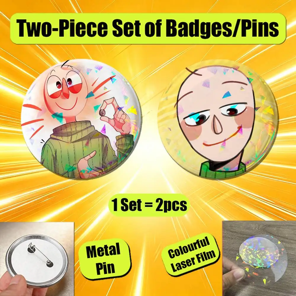 For Baldis Basics In Education And Learning Badge Pin Button Round Brooch Trinket Fans Cosplay Collection Gift Custom 2PCS Set