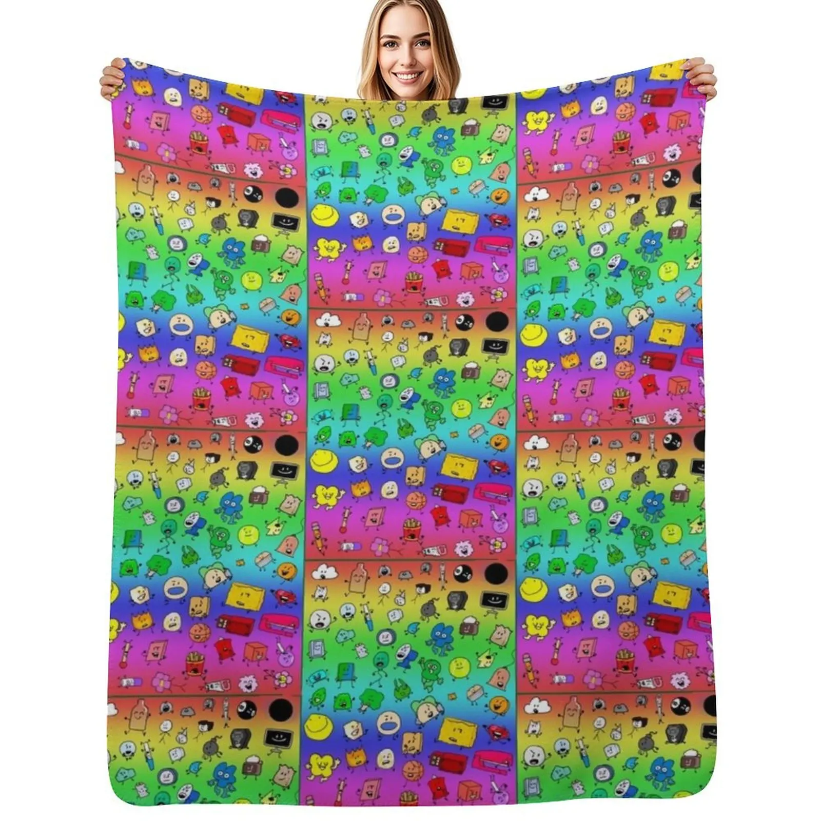 

BFDI All Characters (Rainbow) Throw Blanket Long Lasting Soft Plush Blanket for Daily Use