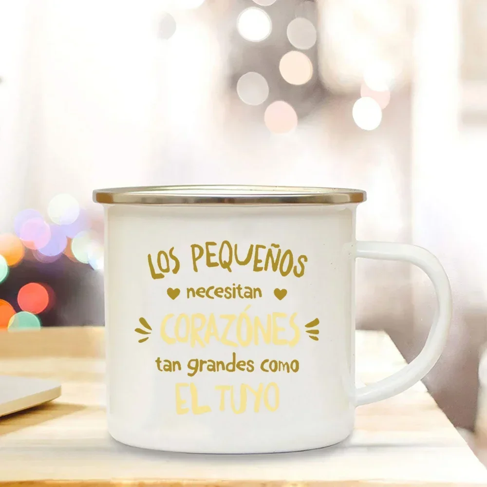 Teacher Drink Mug It Takes A Big Heart To Help Shape Little Minds Spain Enamel Mugs Juice Coffee Dessert Cocoa Milk Handle Cup