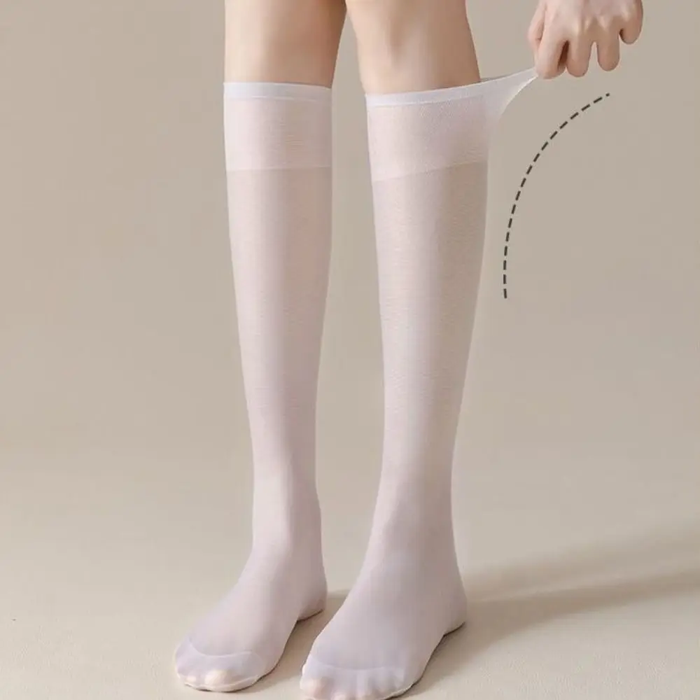 1 Pair Solid Color Ultra-thin Nylon Stocking Sweat-absorbing Breathable Women Long Socks Anti-fric