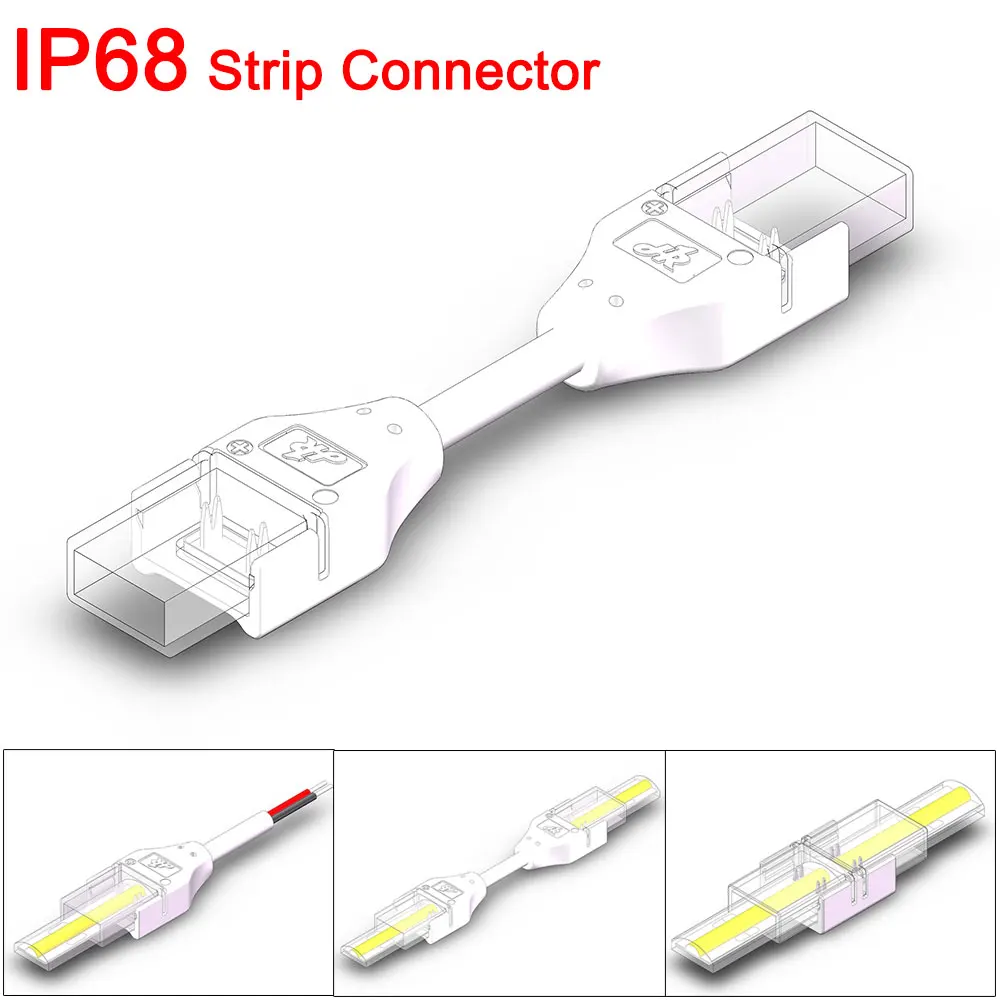 IP68 Waterproof COB LED Strip Connector L Corner Connectors for 8mm/10mm Width PCB Single Color Strip