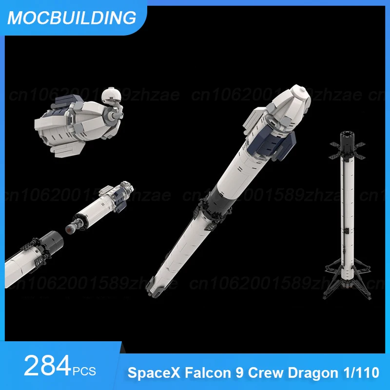 MOC Building Blocks SpaceX Falcon 9 Transporter Erector (TE) & Crew Dragon & Sooty Booster 1/110 Scale Assemble Bricks Toys Gift