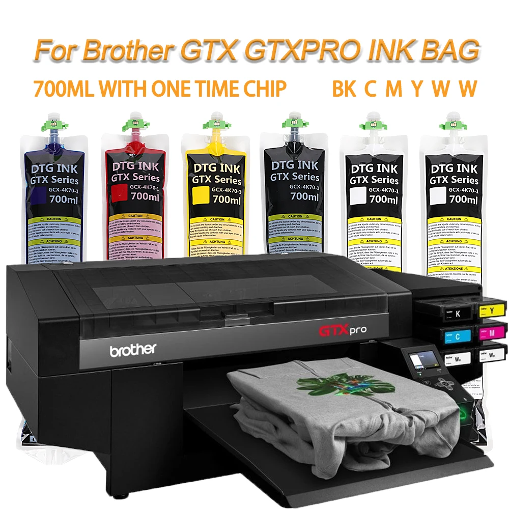 Imagem -02 - Dtg Ink Bolsa com One Time Chip Pigmento Têxtil Bolsa de Tinta Branca para o Irmão Gtx422 Gtx-423 Gtxpro Series Printer 700ml por Bolsa