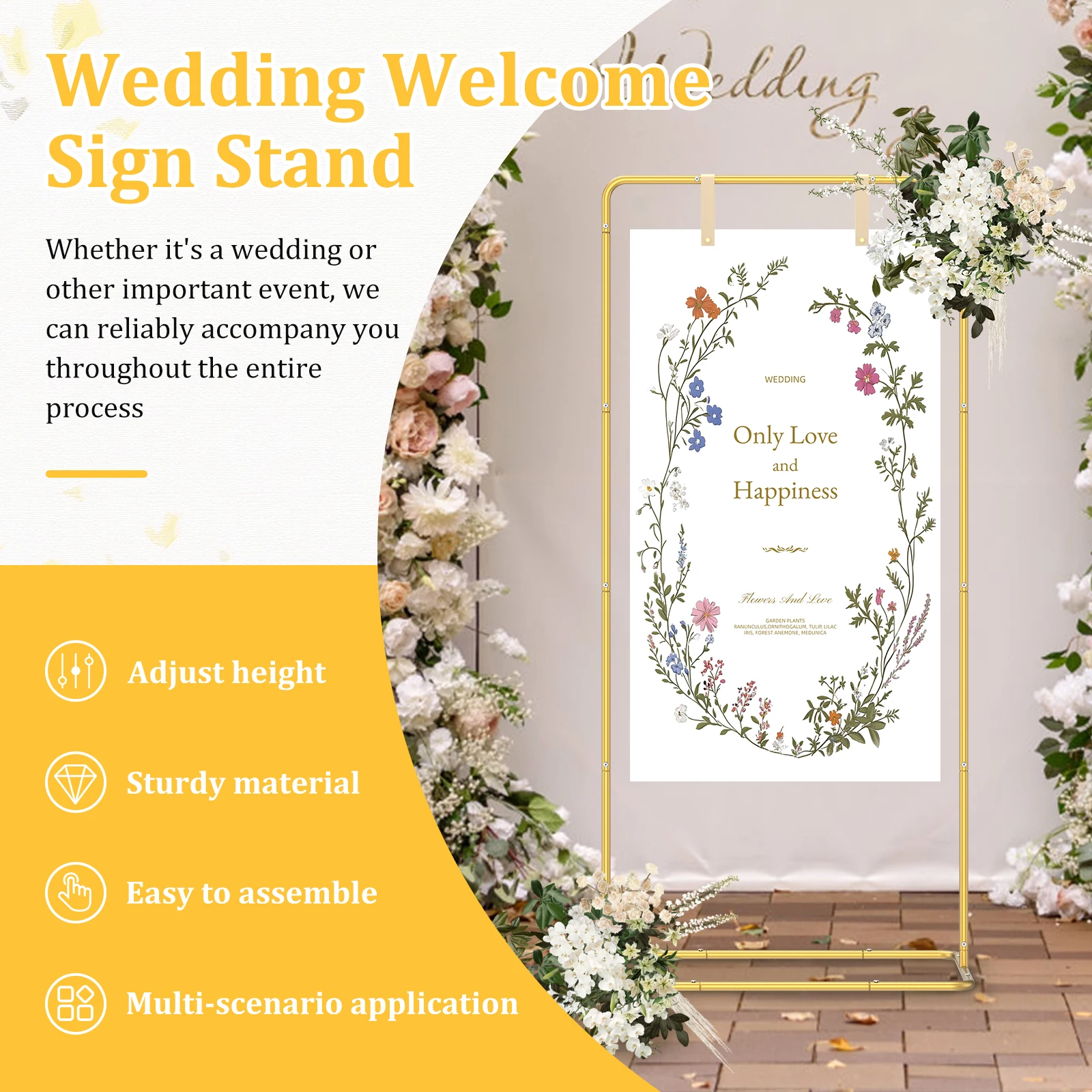 Złoty Stojak na Łuk Ślubny Dekoracja Imprezowa Łuk z Balonów Regulowana Rama Uchwyt na Tło Stojak na Tabliczki Powitalne na Imprezy Uchwyt na Plakaty