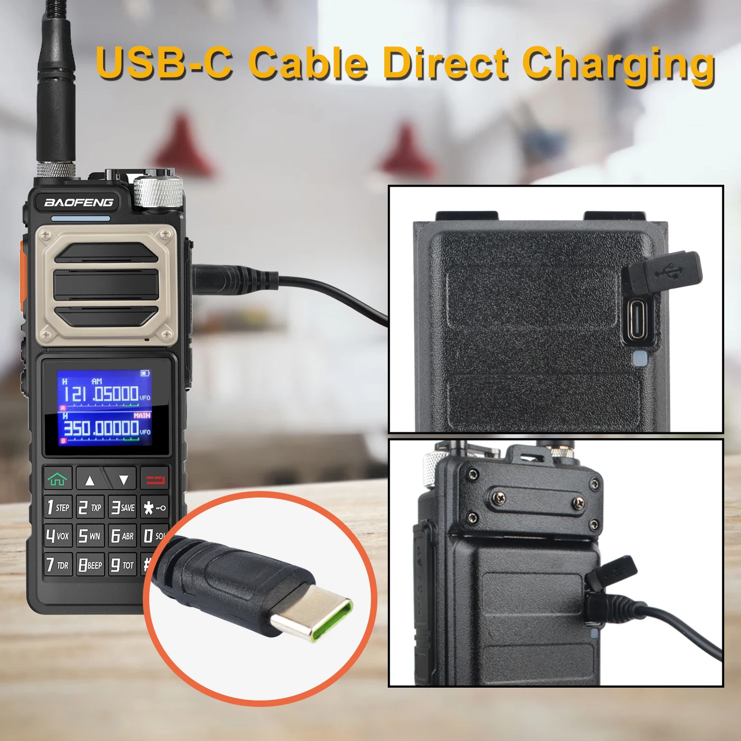 Radio HT Baofeng UV-25M 10W FM Dua Arah dengan Scrambler, Air Band Enam Band Penerima, Tiga Band Pengirim, Baterai 5200mAh Tipe-C