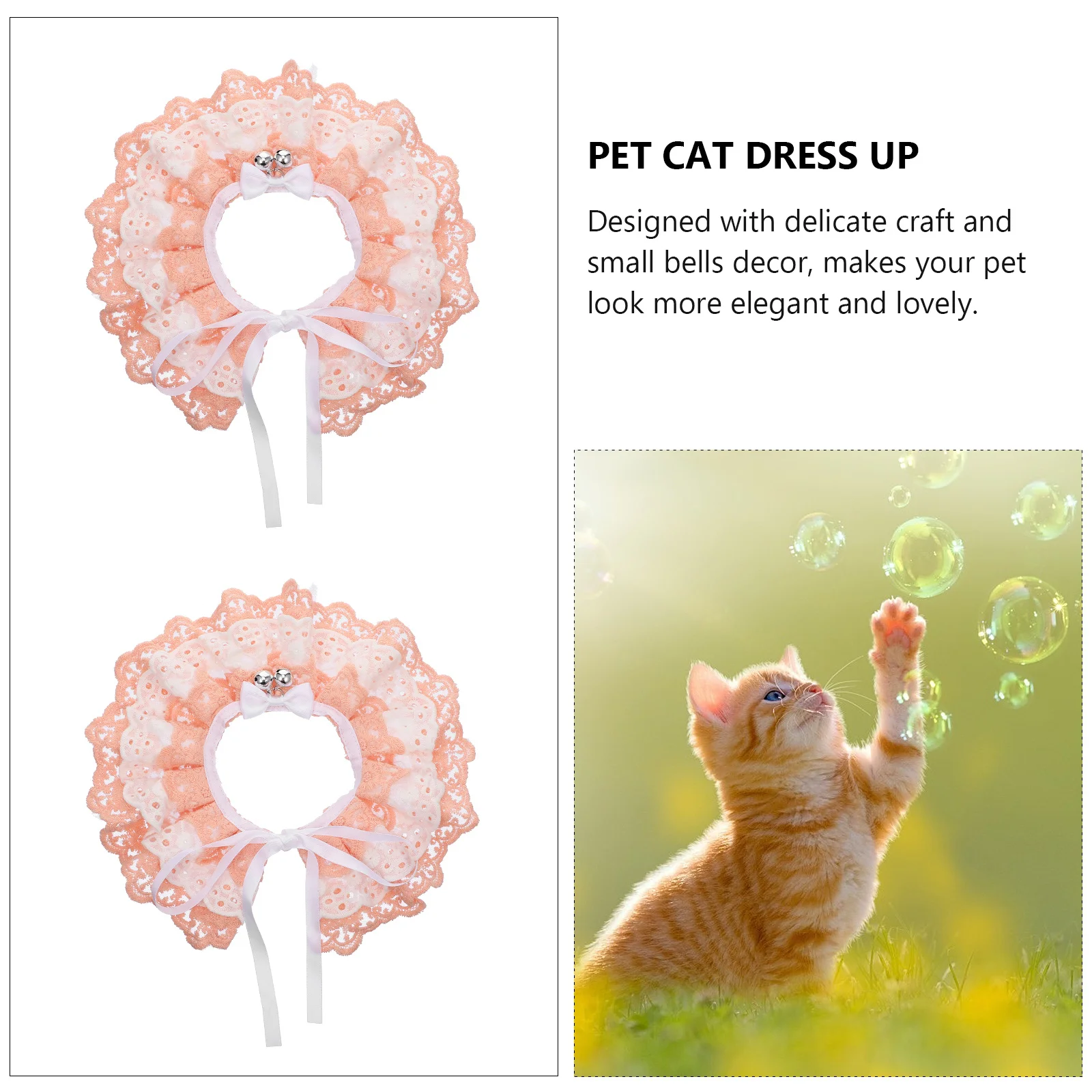 وشاح دانتيل على شكل قطة للحيوانات الأليفة مع أجراس، ملابس برقبة أنيقة لعيد الميلاد وحفلات الزفاف وعيد الميلاد وخفيفة الوزن ومريحة وجميلة